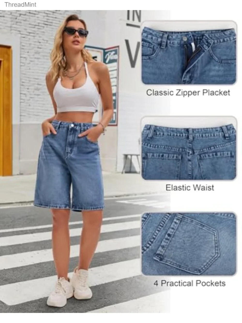 High Waisted Wide Leg Denim Shorts Y2K Baggy Jorts Bermuda